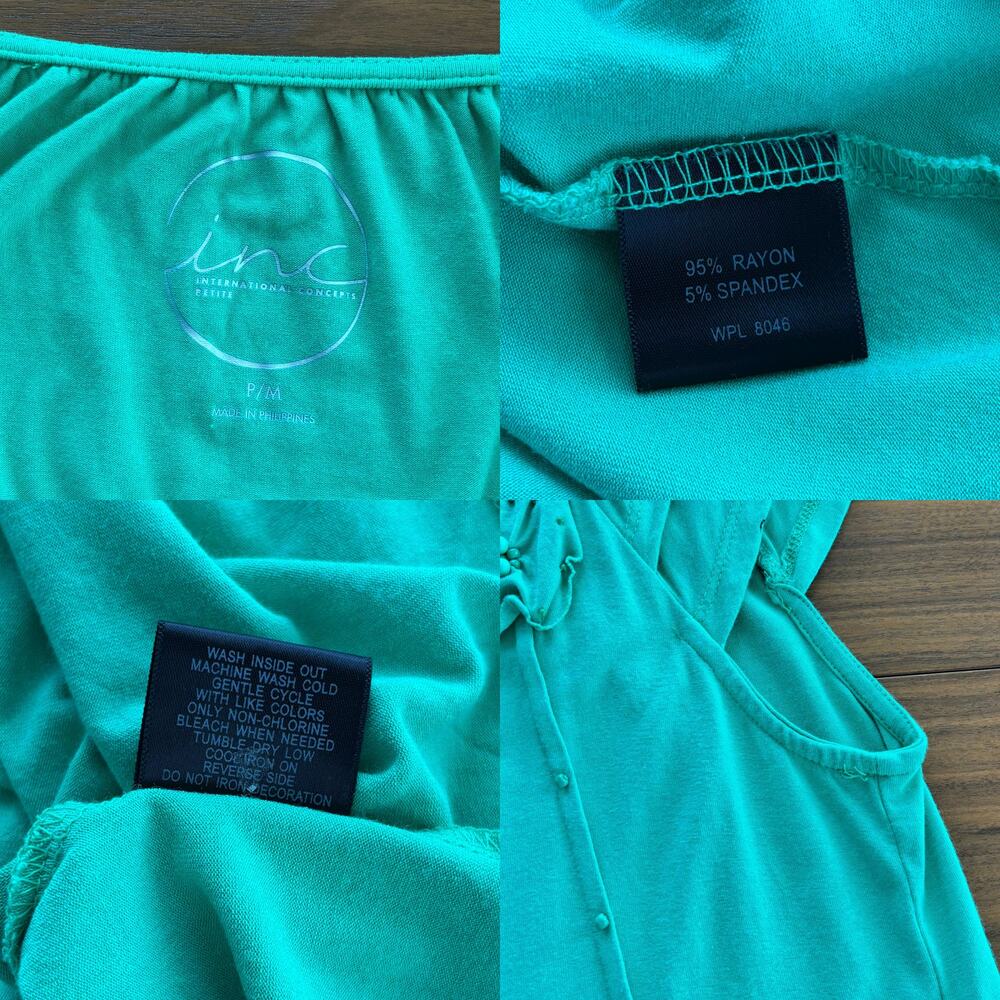 Vintage Y2K INC Flutter Sleeve Top Petite Medium Bright Green Soft Girl Fairy - Picture 8 of 16